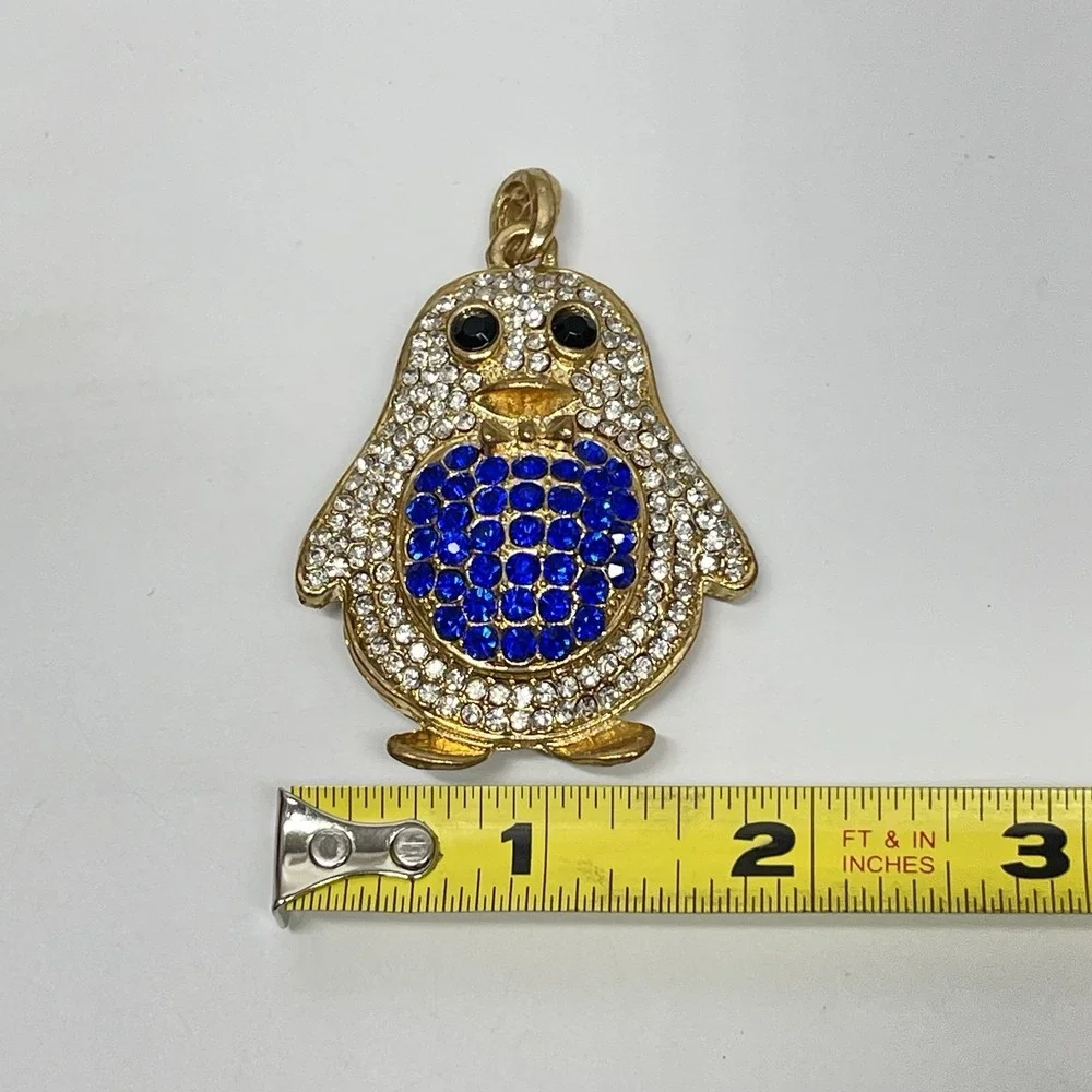 Penguin Keychain‎ Bag Charm Or Jewelry Pendant Gold Rhinestone Sparkly Bling